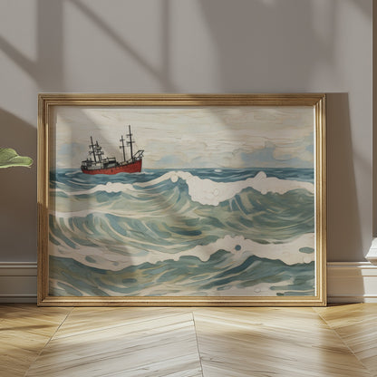 Premium Poster of Ocean Waves and Ship Art Print Wall Decor Posters