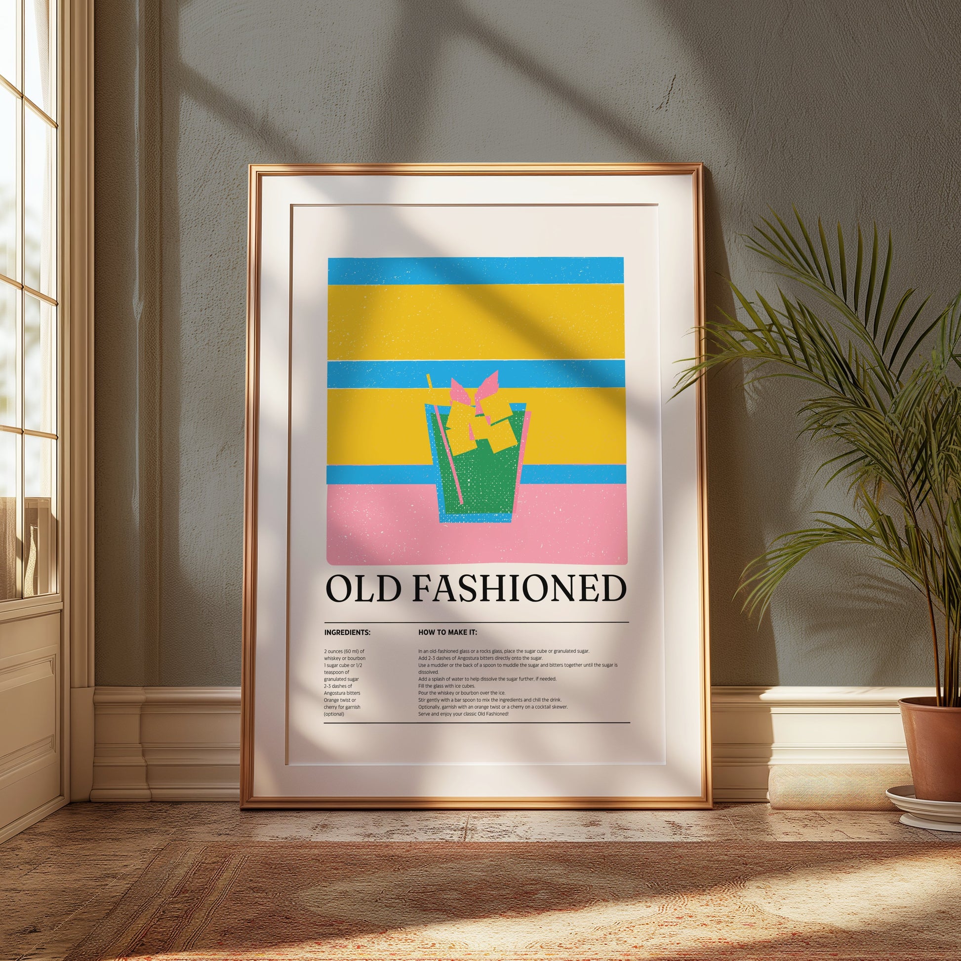 Premium Poster of Old Fashioned Cocktail Recipe Art Print Posters