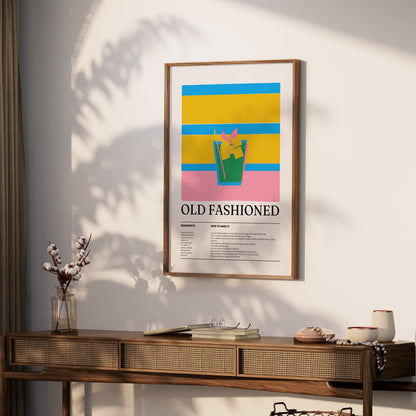 Premium Poster of Old Fashioned Cocktail Recipe Art Print Posters