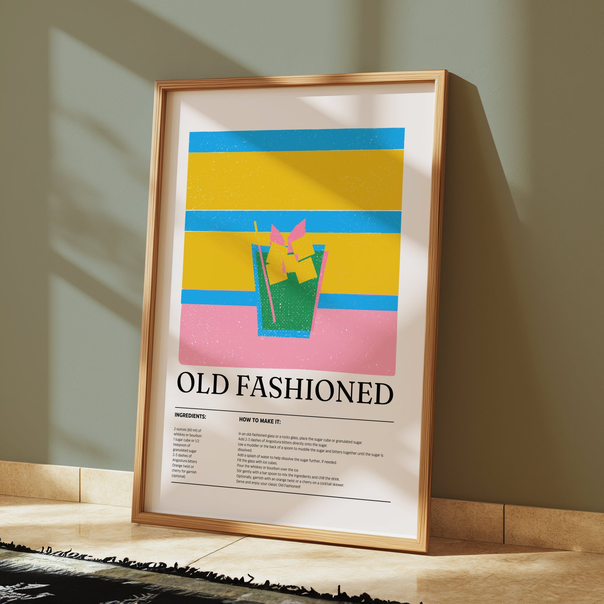 Premium Poster of Old Fashioned Cocktail Recipe Art Print Posters
