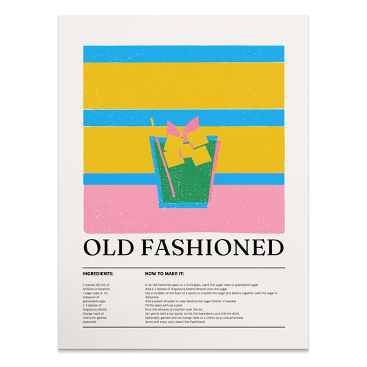 Premium Poster of Old Fashioned Cocktail Recipe Art Print Posters