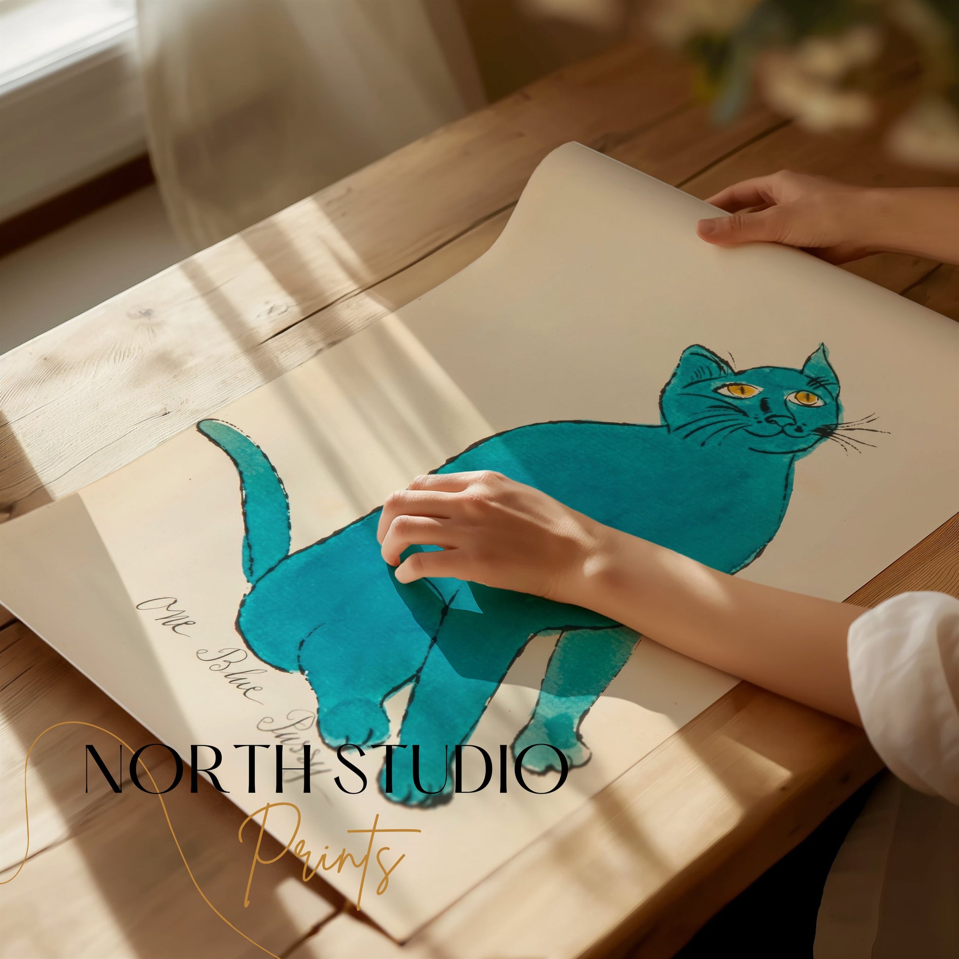 Premium Poster of One Blue Pussy Cat Artwork Wall Decor Posters