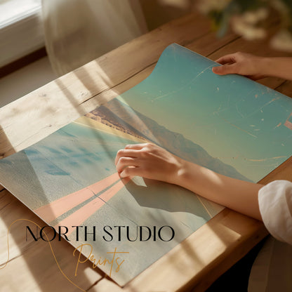 Premium Poster of Open Desert Highway Scene Vintage Aesthetic Art Posters