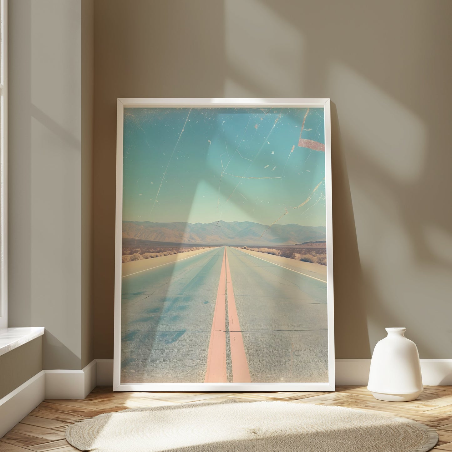 Premium Poster of Open Desert Highway Scene Vintage Aesthetic Art Posters