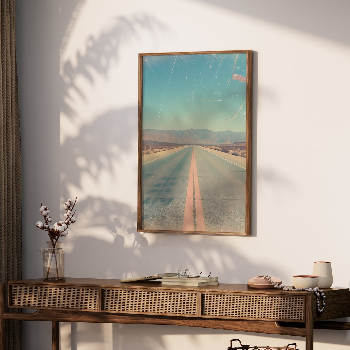 Premium Poster of Open Desert Highway Scene Vintage Aesthetic Art Posters