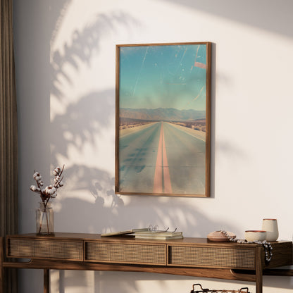 Premium Poster of Open Desert Highway Scene Vintage Aesthetic Art Posters
