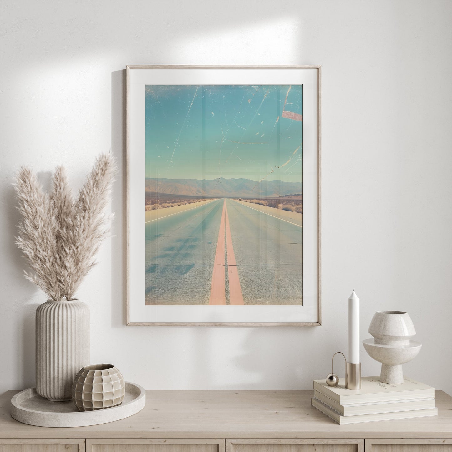 Premium Poster of Open Desert Highway Scene Vintage Aesthetic Art Posters
