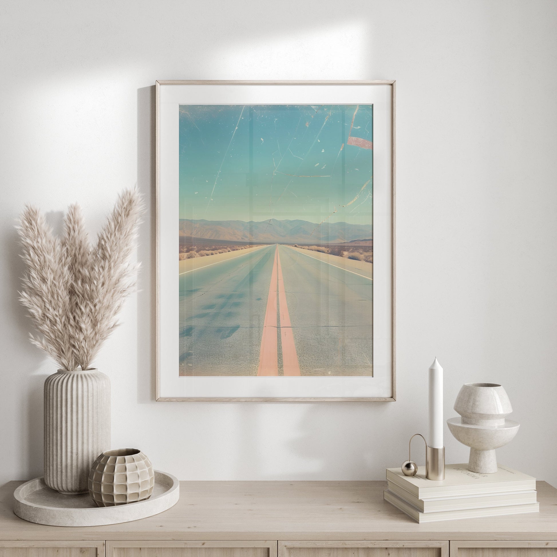 Premium Poster of Open Desert Highway Scene Vintage Aesthetic Art Posters