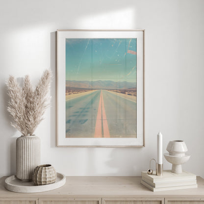 Premium Poster of Open Desert Highway Scene Vintage Aesthetic Art Posters