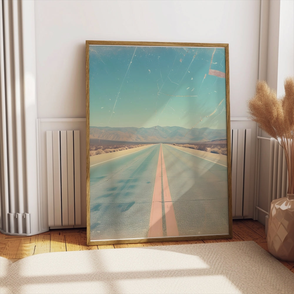 Premium Poster of Open Desert Highway Scene Vintage Aesthetic Art Posters