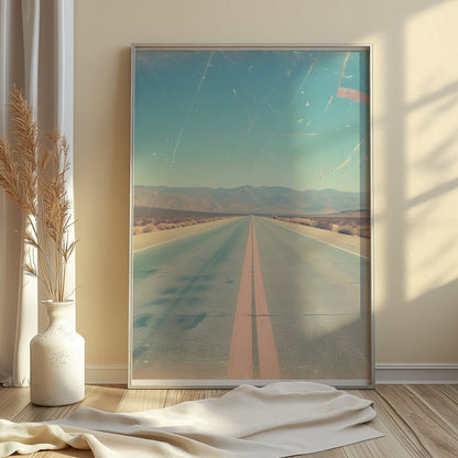 Premium Poster of Open Desert Highway Scene Vintage Aesthetic Art Posters