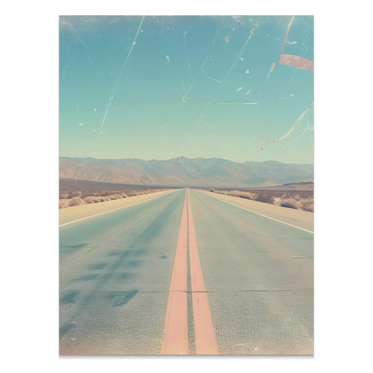 Premium Poster of Open Desert Highway Scene Vintage Aesthetic Art Posters