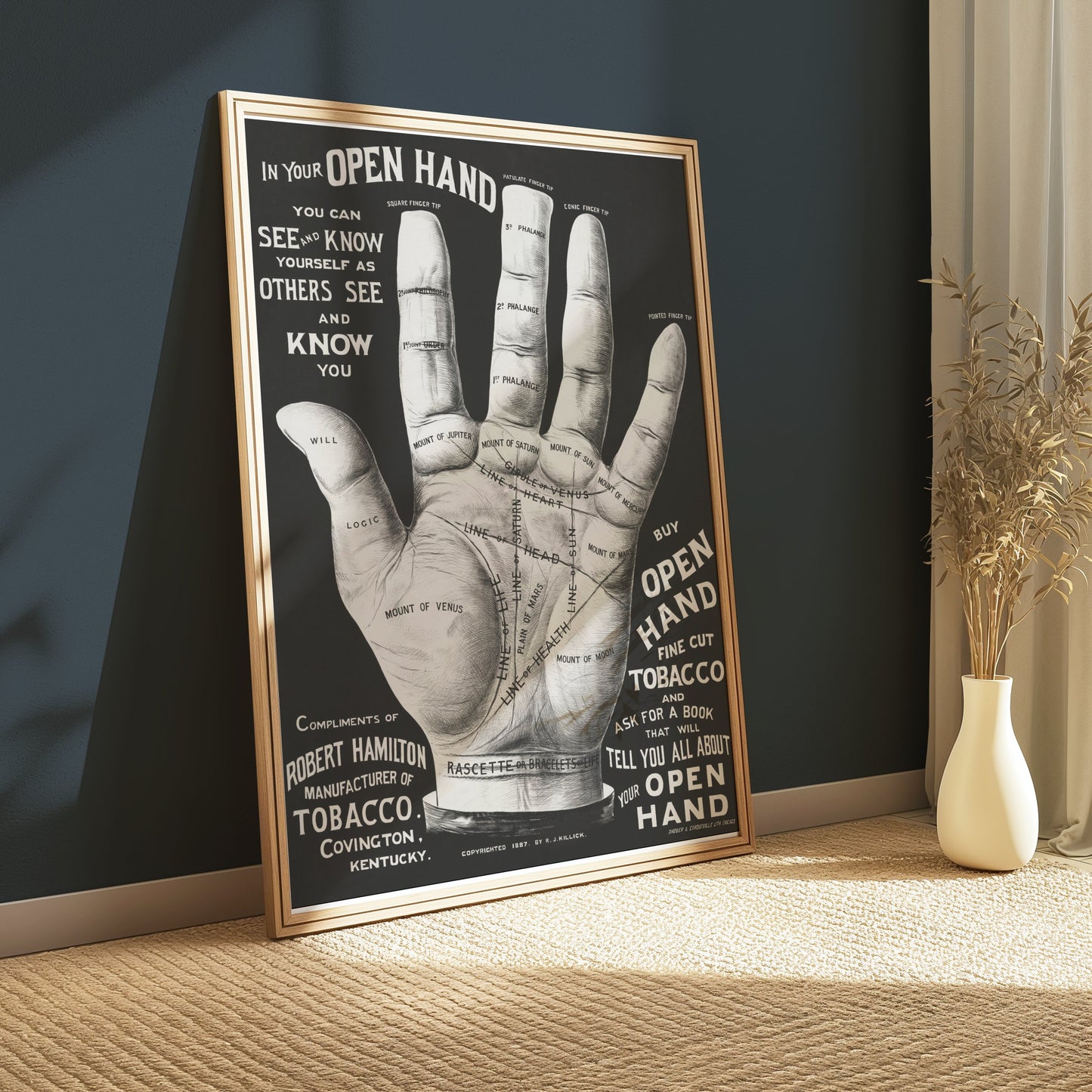Premium Poster of Open Hand Diagram with Palm Reading Guide Posters