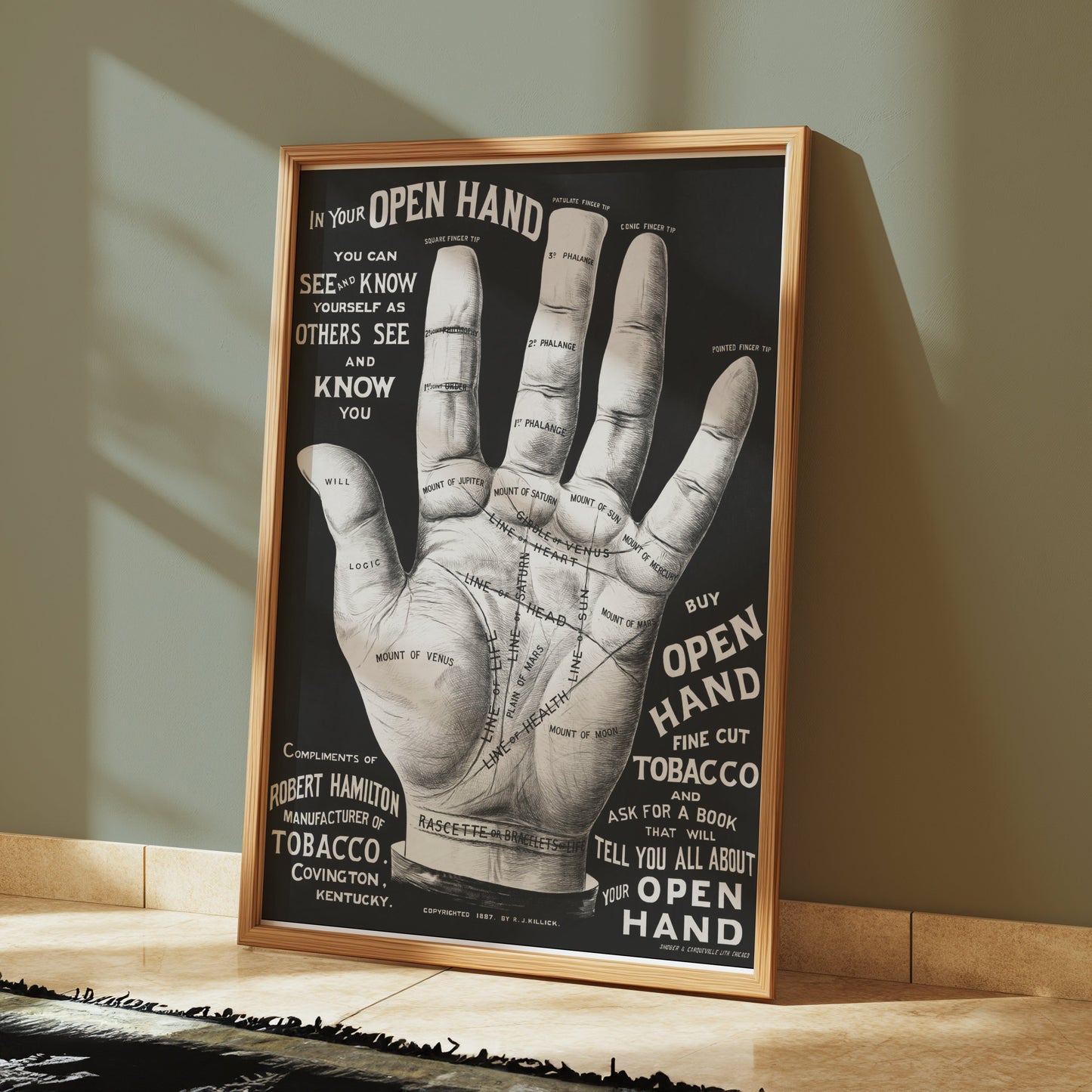 Premium Poster of Open Hand Diagram with Palm Reading Guide Posters