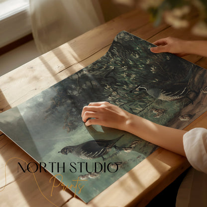 Premium Poster of Painting of Quails and Chicks in Natural Habitat Posters
