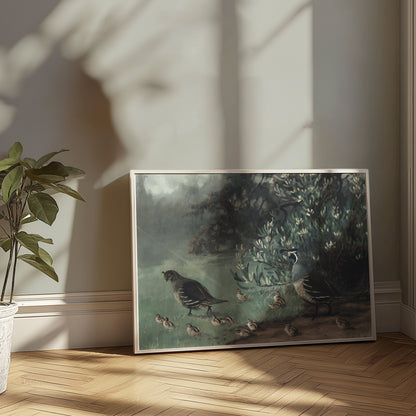 Premium Poster of Painting of Quails and Chicks in Natural Habitat Posters