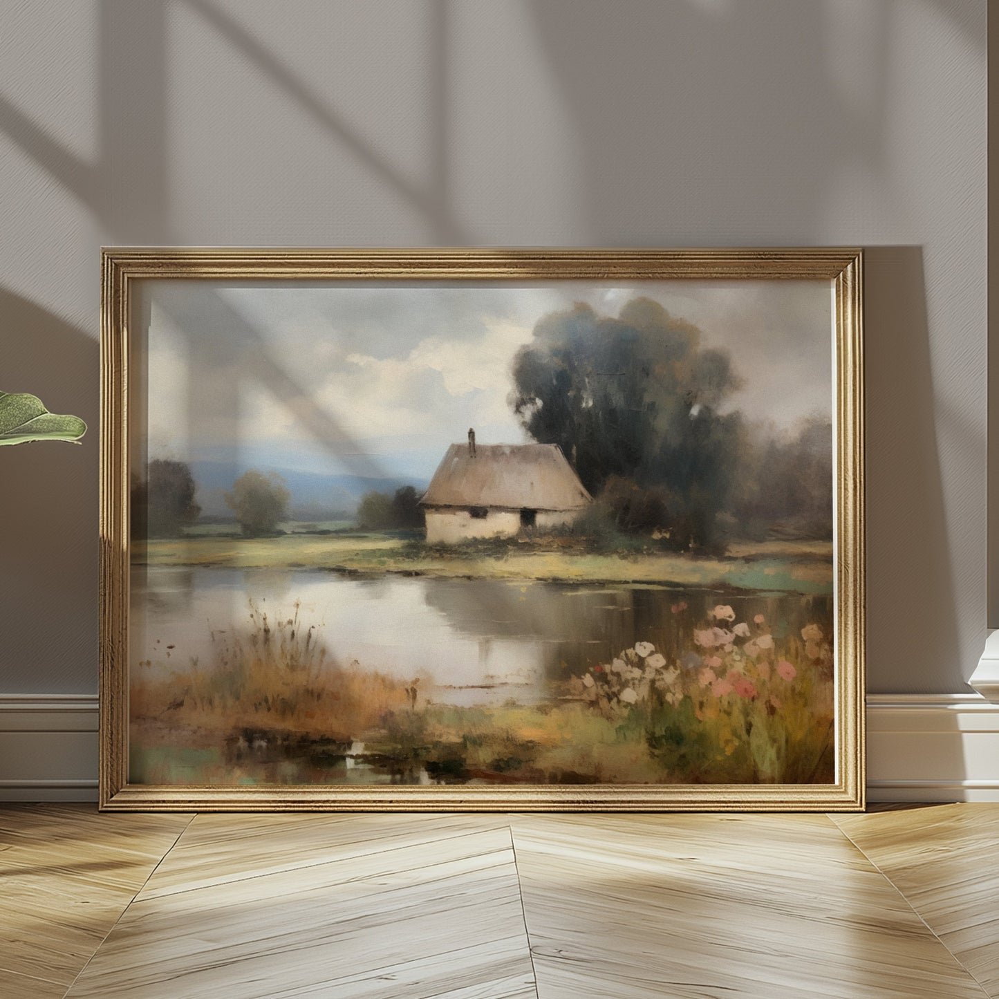Premium Poster of Painting of a Tranquil Cottage by the Lake Posters