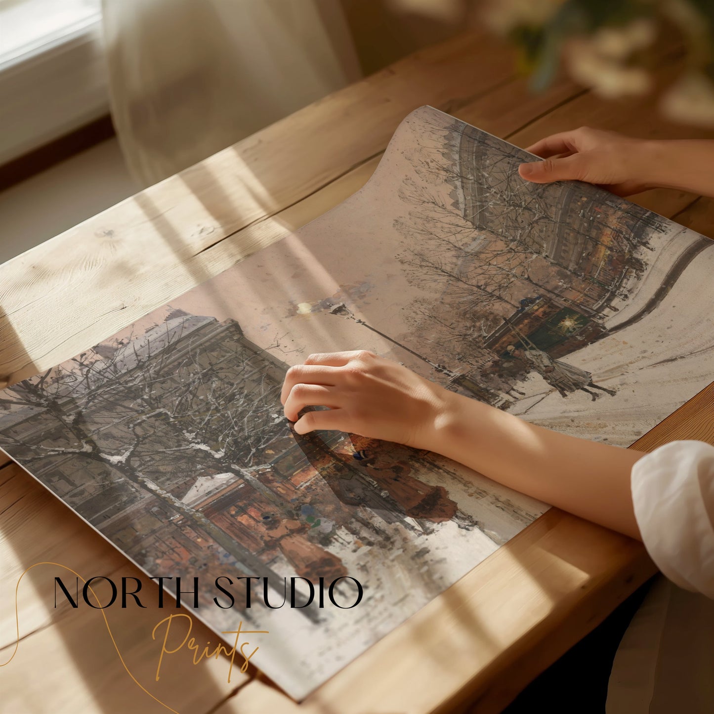 Premium Poster of Paris Street Scene Winter Snowy Evening Art Posters