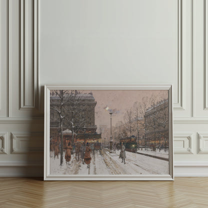 Premium Poster of Paris Street Scene Winter Snowy Evening Art Posters