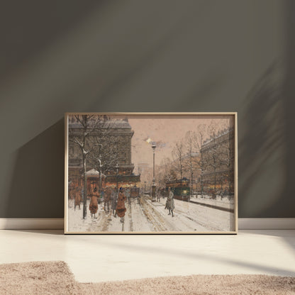 Premium Poster of Paris Street Scene Winter Snowy Evening Art Posters