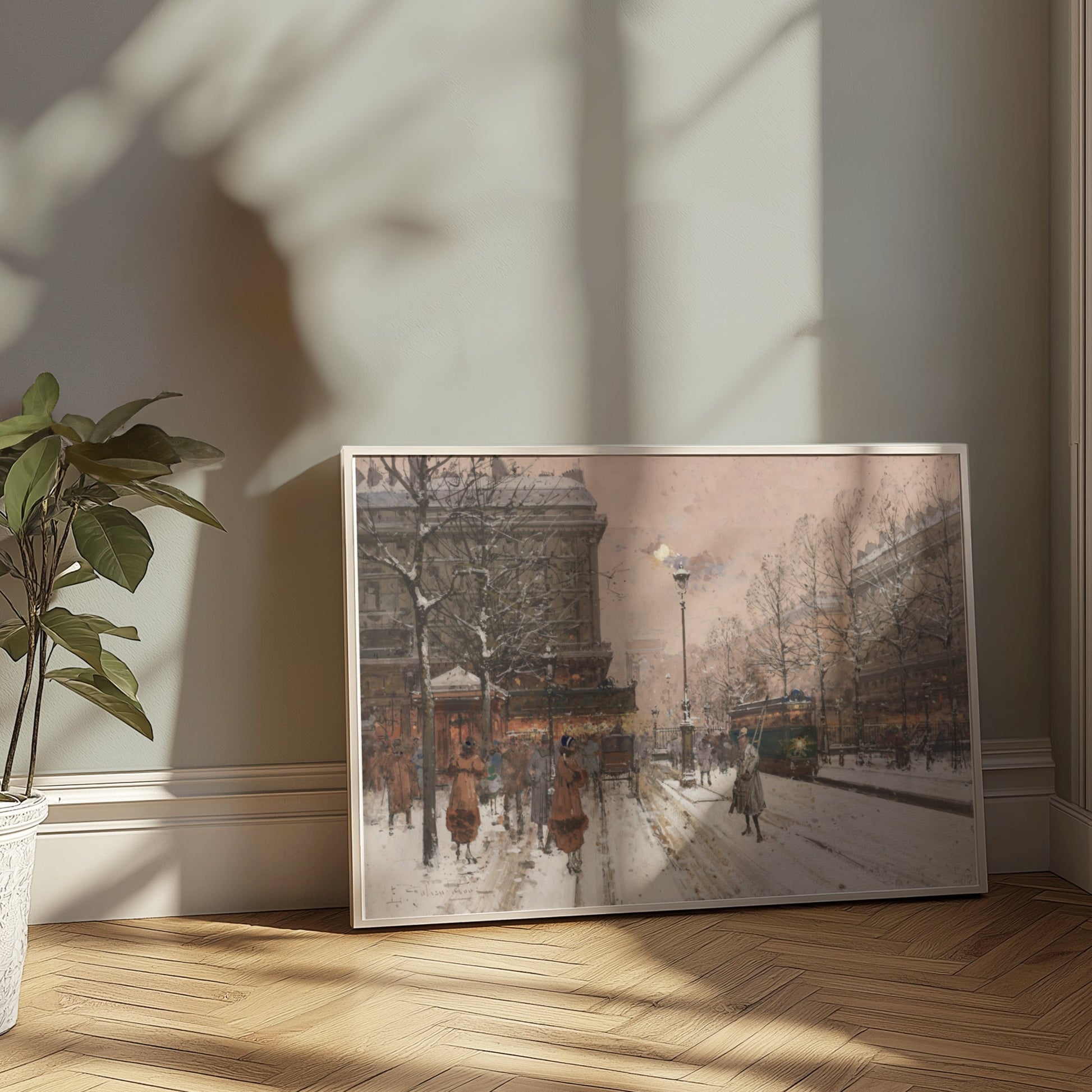 Premium Poster of Paris Street Scene Winter Snowy Evening Art Posters