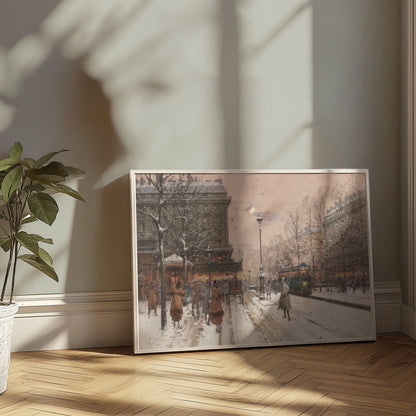 Premium Poster of Paris Street Scene Winter Snowy Evening Art Posters