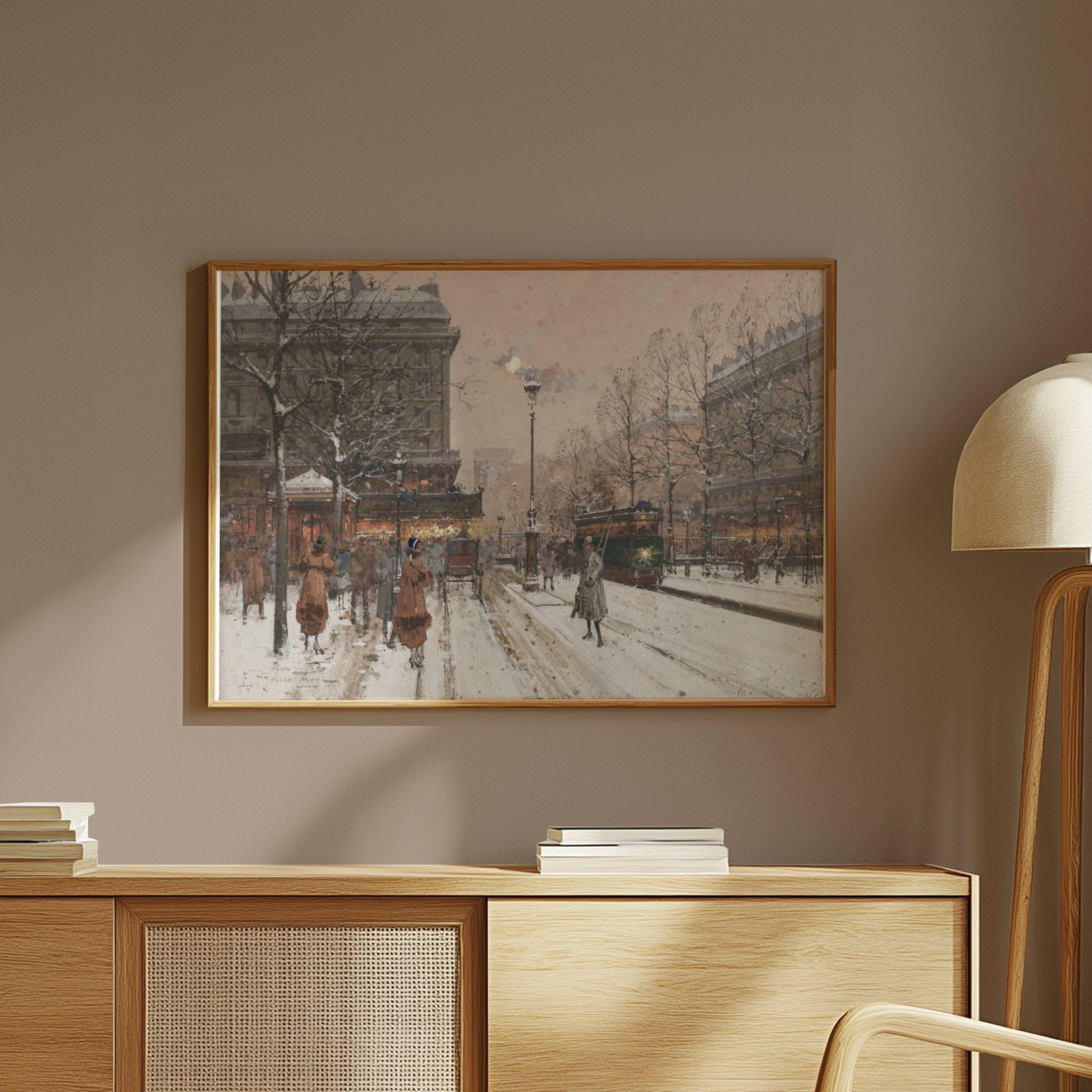 Premium Poster of Paris Street Scene Winter Snowy Evening Art Posters