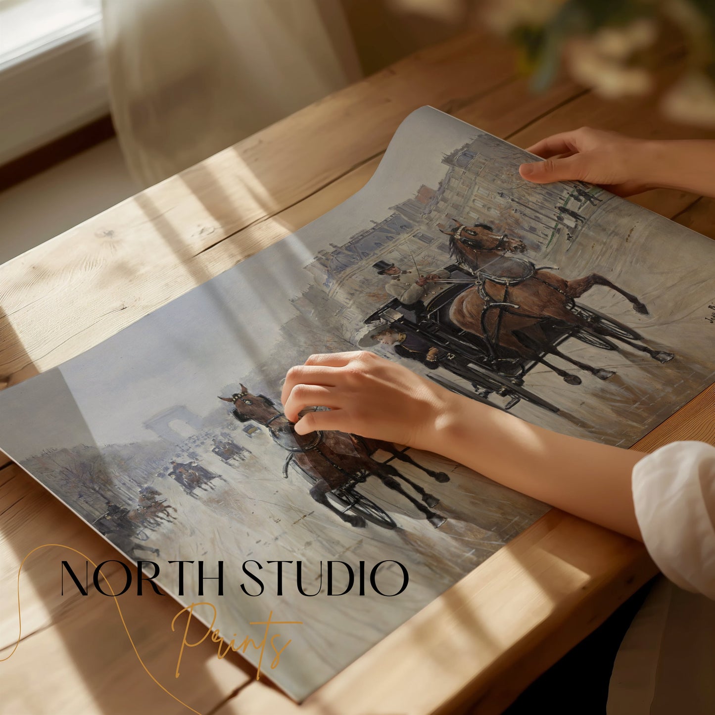Premium Poster of Parisian Horse-Drawn Carriage Scene Art Posters