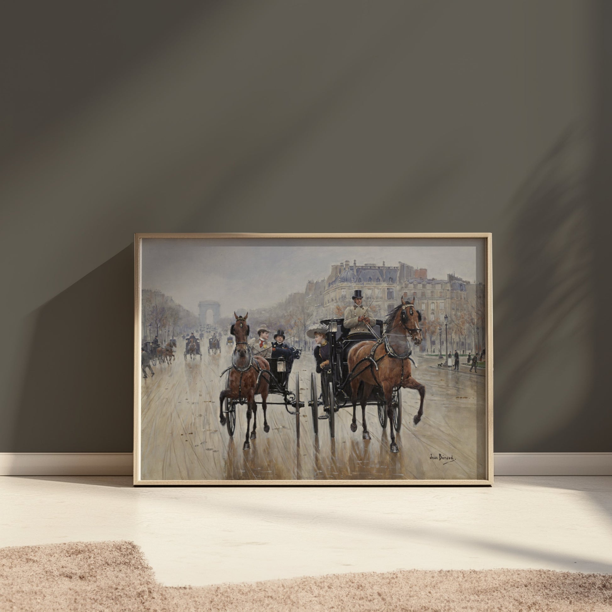 Premium Poster of Parisian Horse-Drawn Carriage Scene Art Posters
