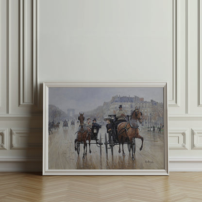 Premium Poster of Parisian Horse-Drawn Carriage Scene Art Posters
