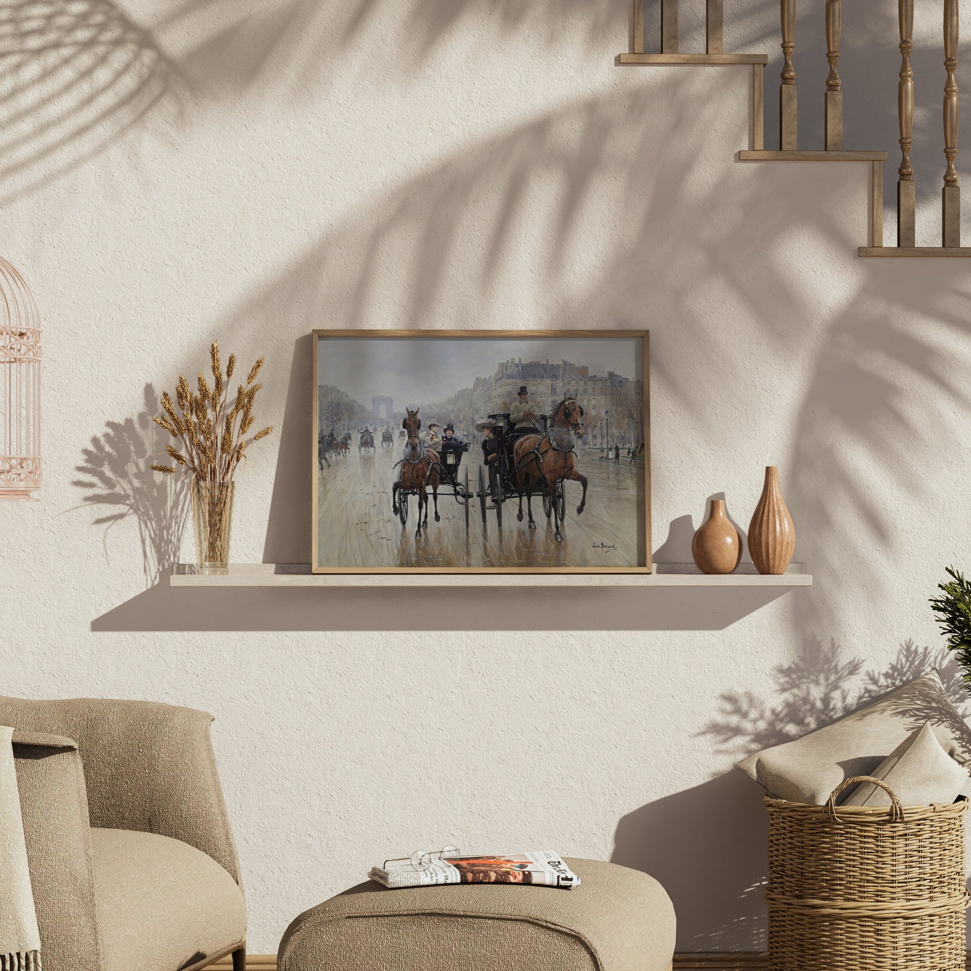 Premium Poster of Parisian Horse-Drawn Carriage Scene Art Posters