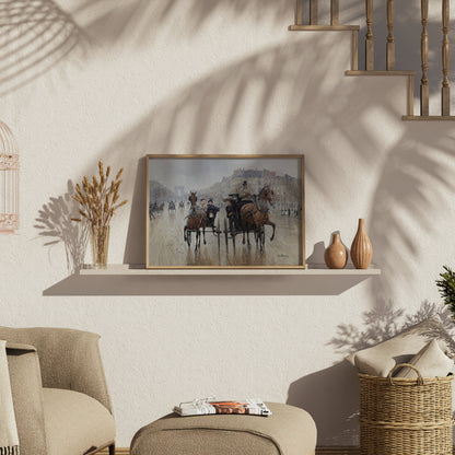 Premium Poster of Parisian Horse-Drawn Carriage Scene Art Posters