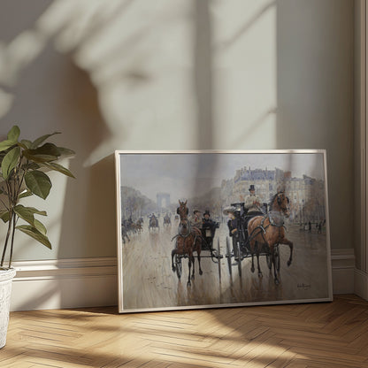 Premium Poster of Parisian Horse-Drawn Carriage Scene Art Posters