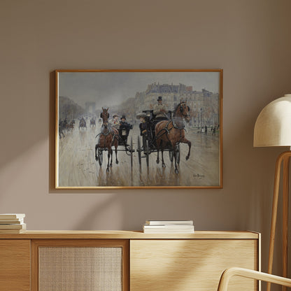 Premium Poster of Parisian Horse-Drawn Carriage Scene Art Posters