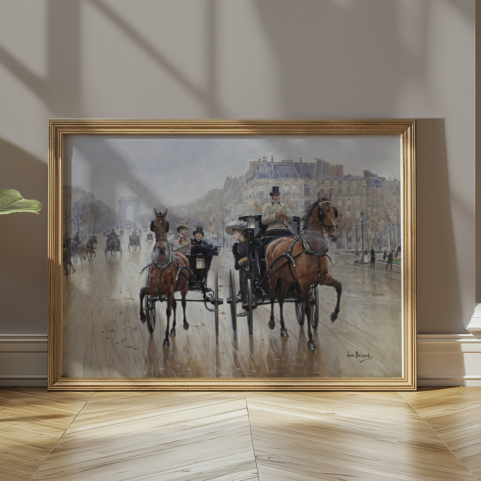 Premium Poster of Parisian Horse-Drawn Carriage Scene Art Posters