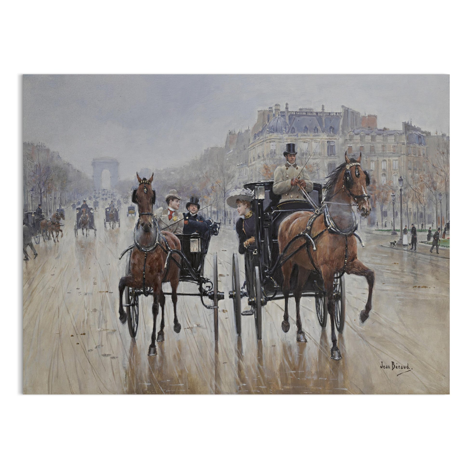 Premium Poster of Parisian Horse-Drawn Carriage Scene Art Posters
