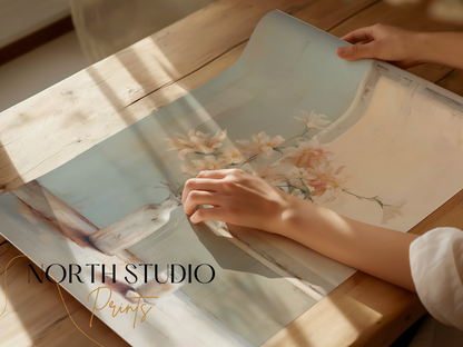 Premium Poster of Pastel Flower Vase by a Sunlit Window for Home Decor Posters