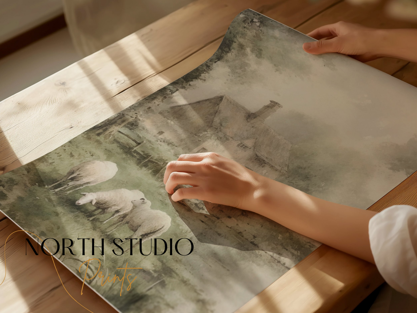 Premium Poster of Pastoral Landscape With Cottage And Sheep Art Posters