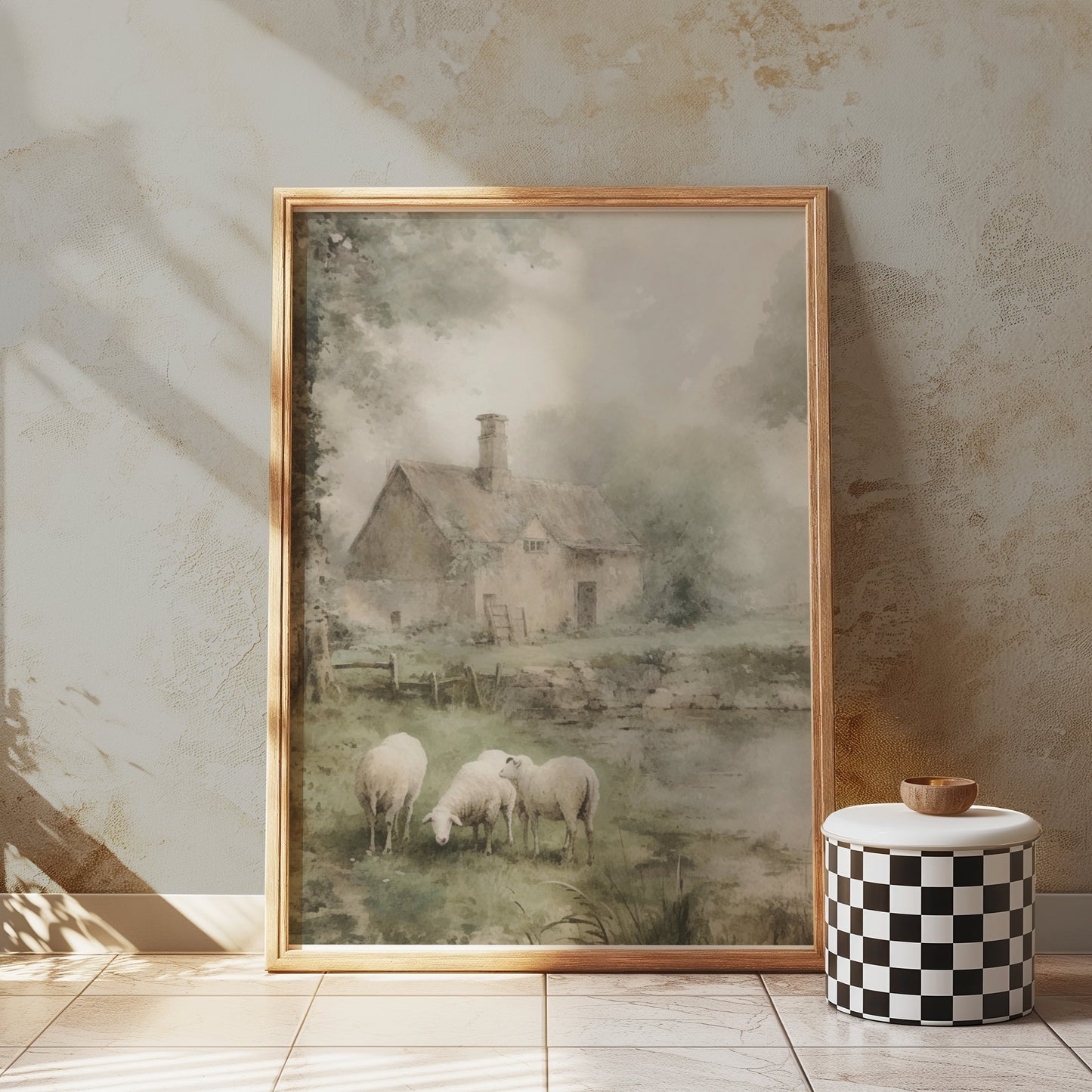 Premium Poster of Pastoral Landscape With Cottage And Sheep Art Posters