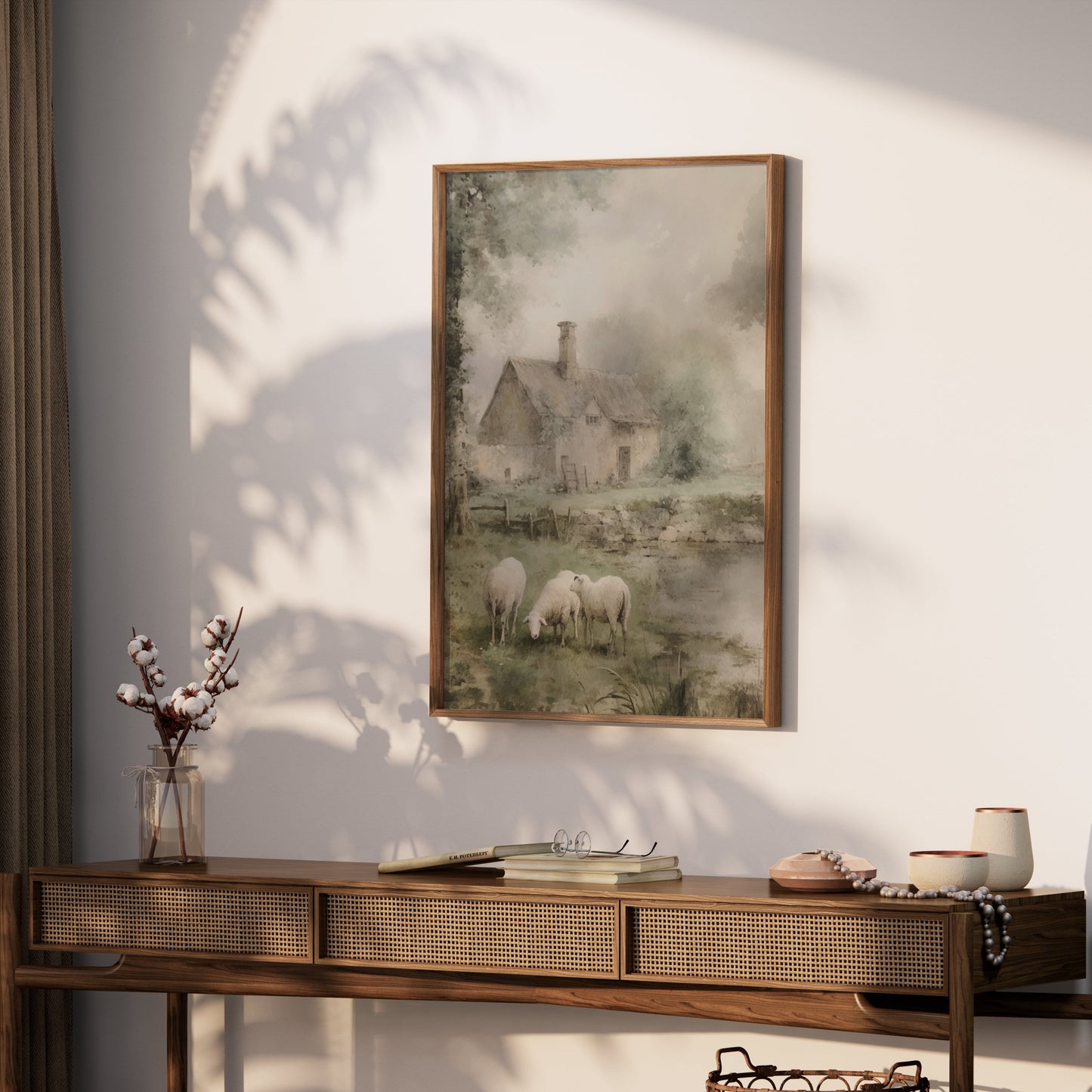 Premium Poster of Pastoral Landscape With Cottage And Sheep Art Posters
