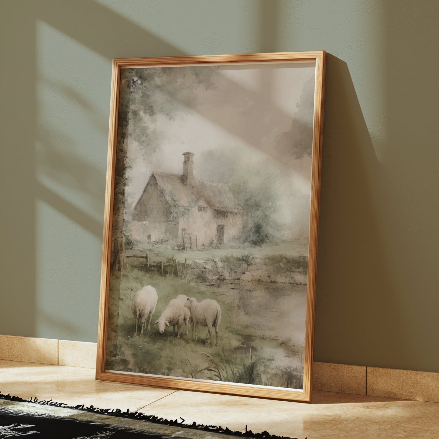 Premium Poster of Pastoral Landscape With Cottage And Sheep Art Posters