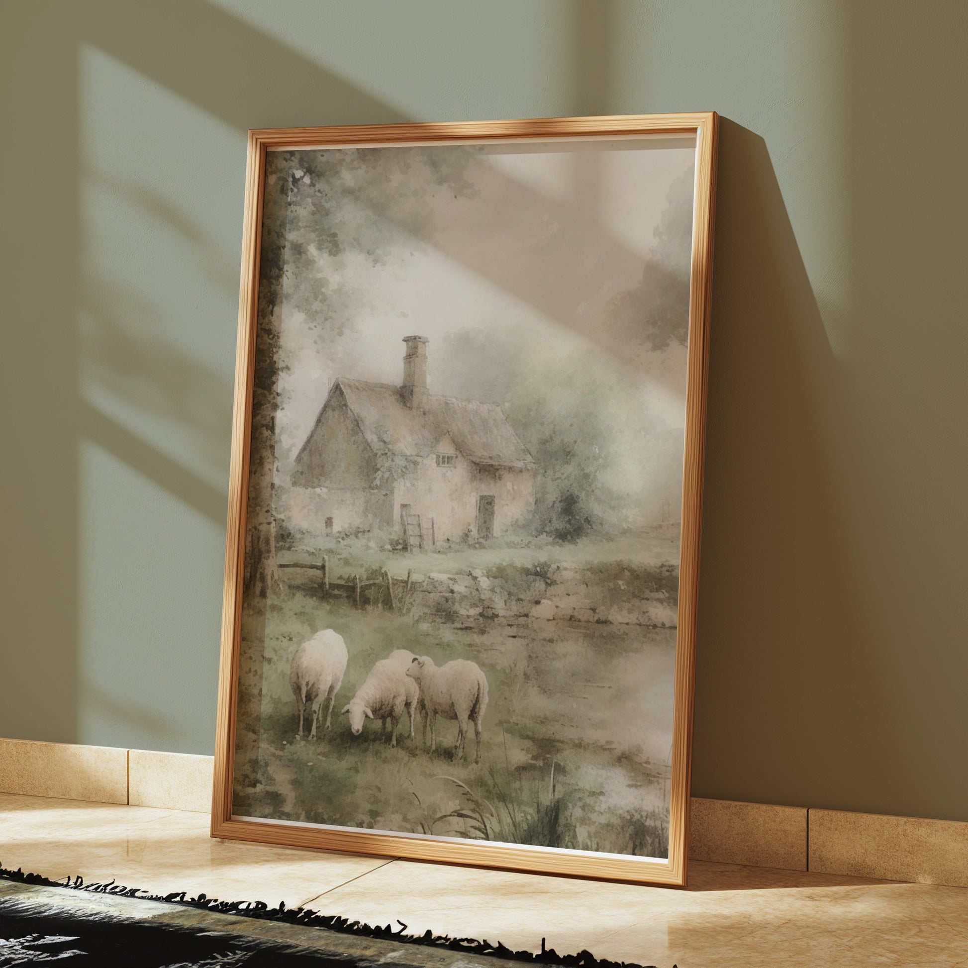 Premium Poster of Pastoral Landscape With Cottage And Sheep Art Posters