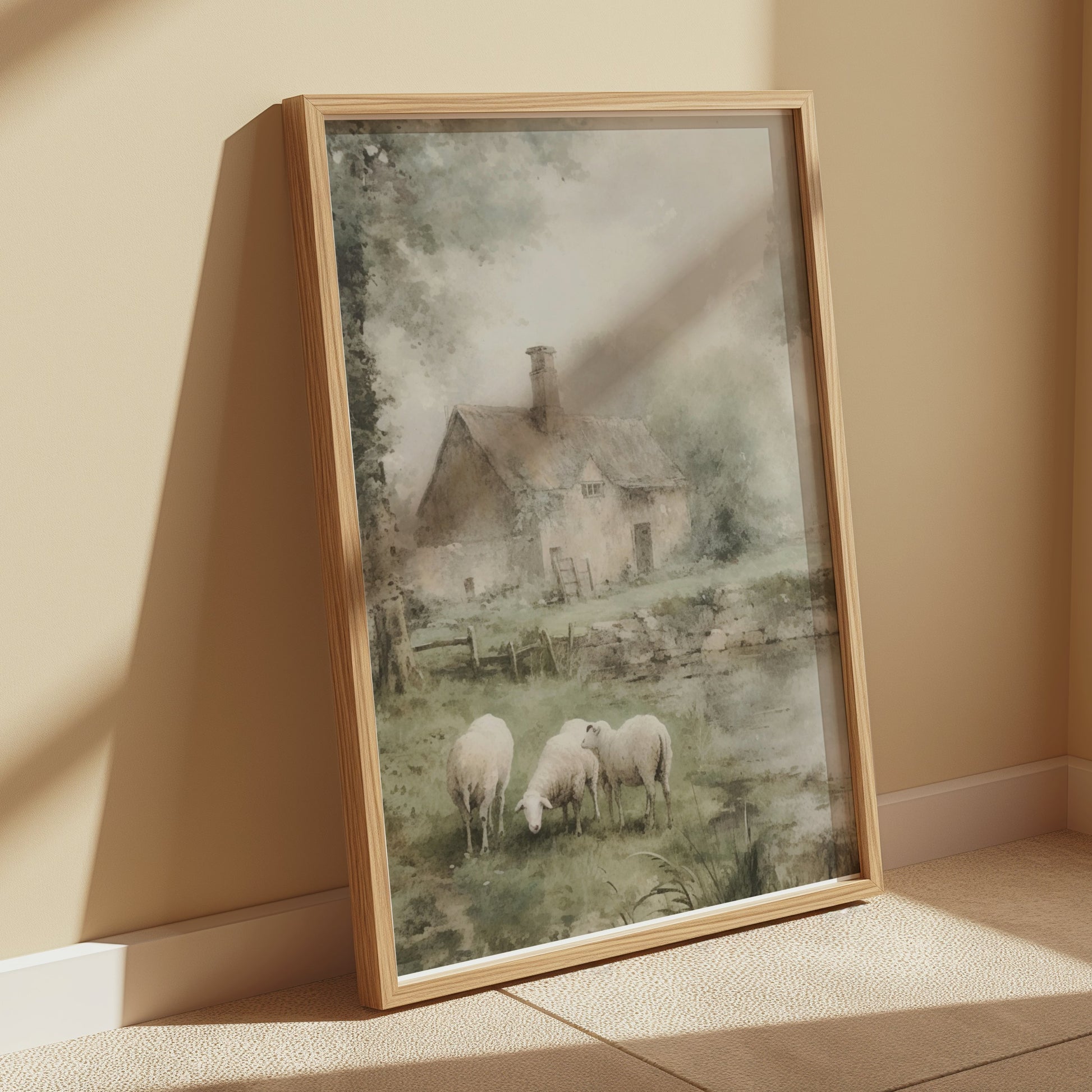 Premium Poster of Pastoral Landscape With Cottage And Sheep Art Posters