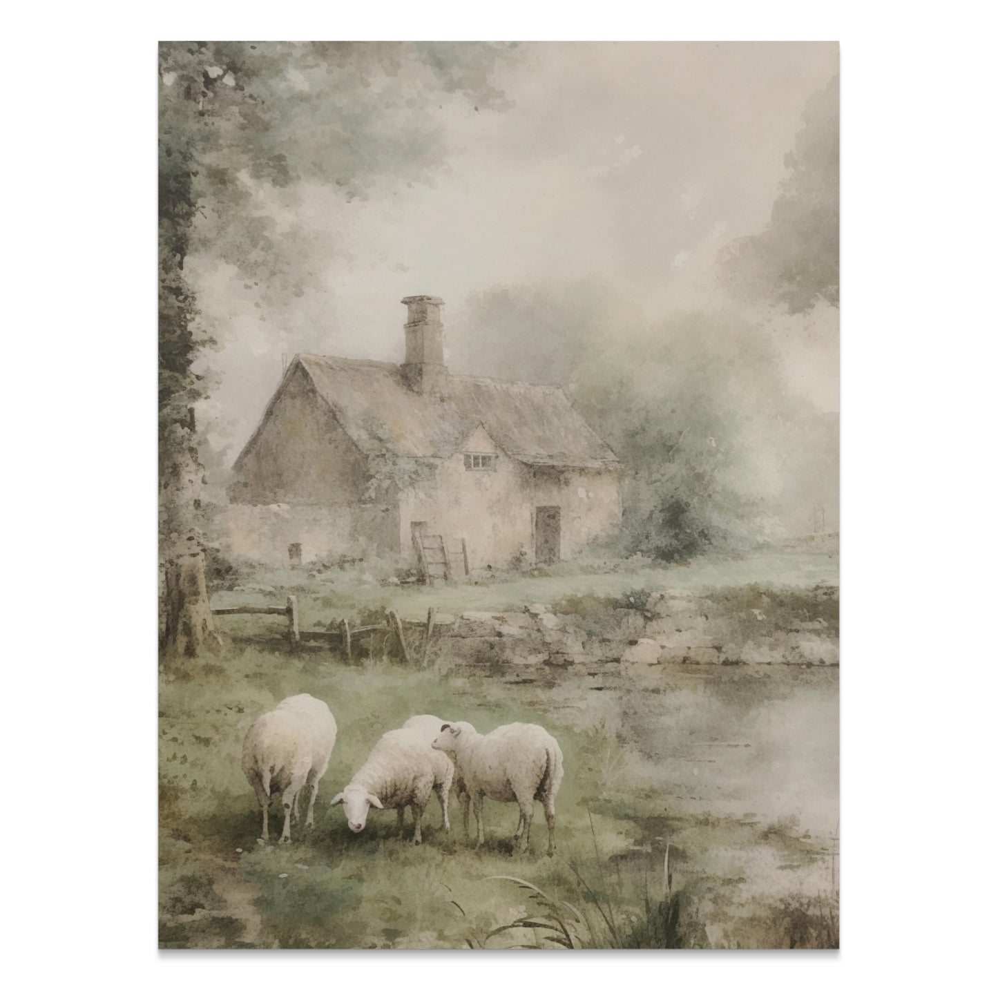 Premium Poster of Pastoral Landscape With Cottage And Sheep Art Posters