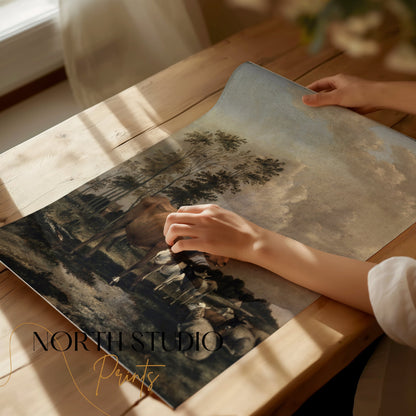 Premium Poster of Pastoral Landscape with Cows and Sheep Art Print Posters