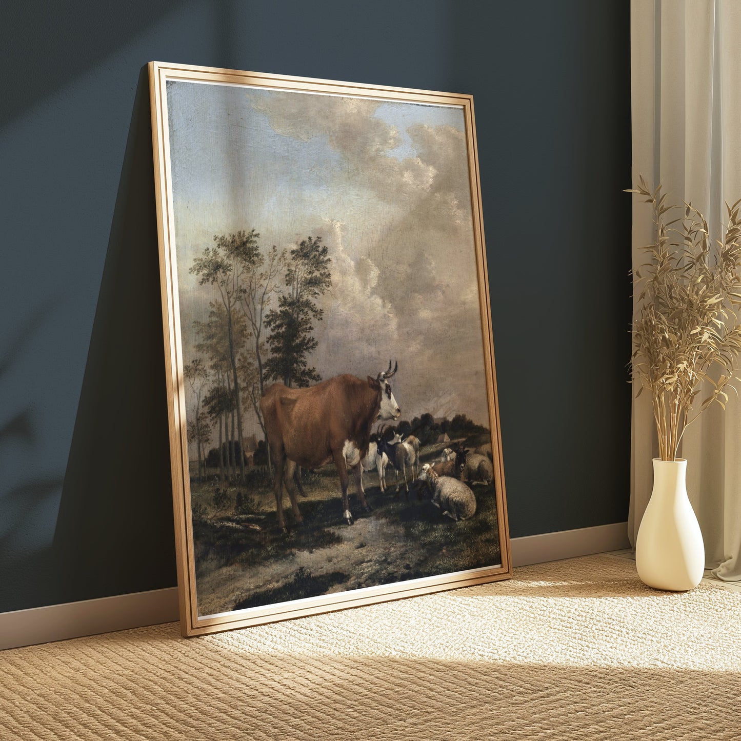 Premium Poster of Pastoral Landscape with Cows and Sheep Art Print Posters