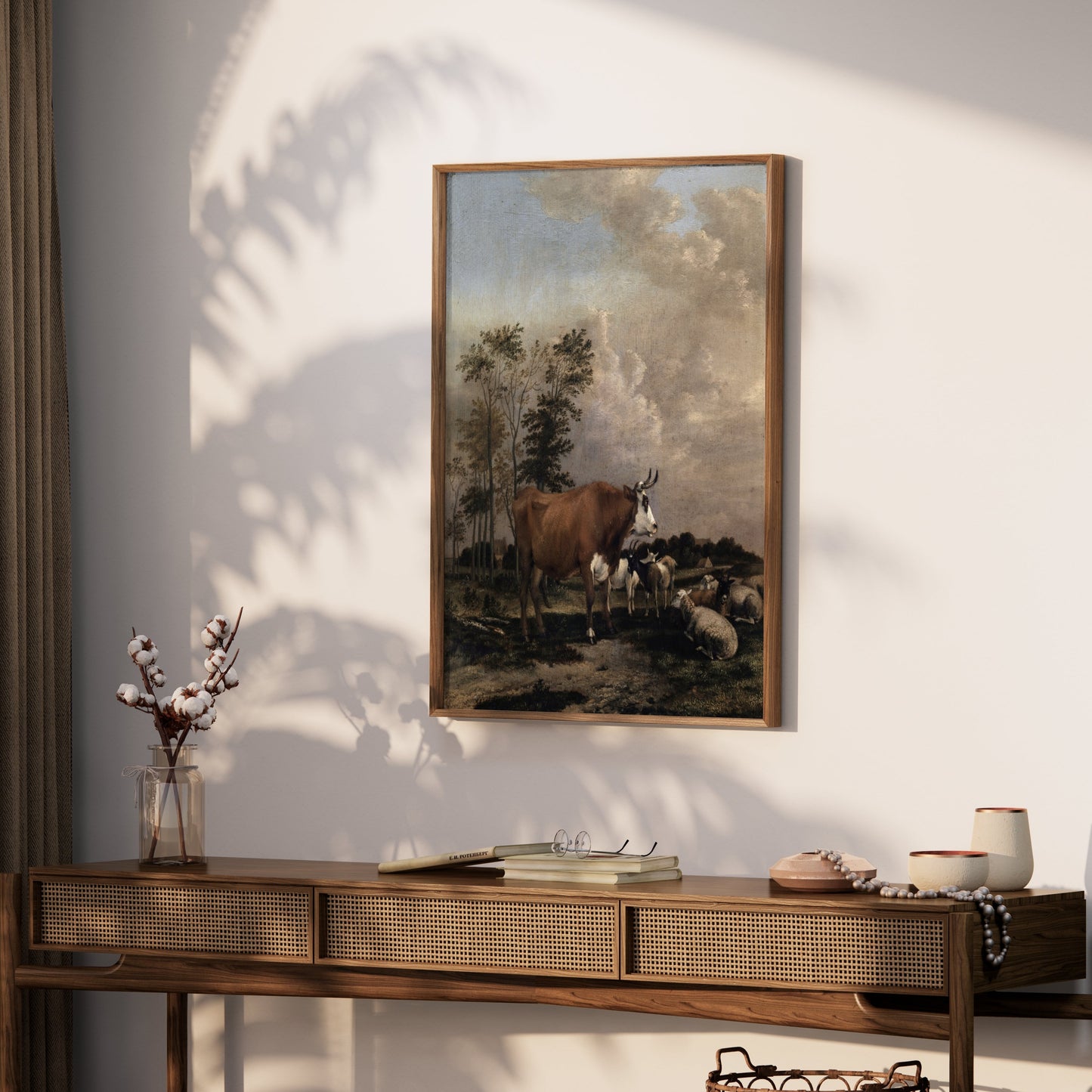 Premium Poster of Pastoral Landscape with Cows and Sheep Art Print Posters