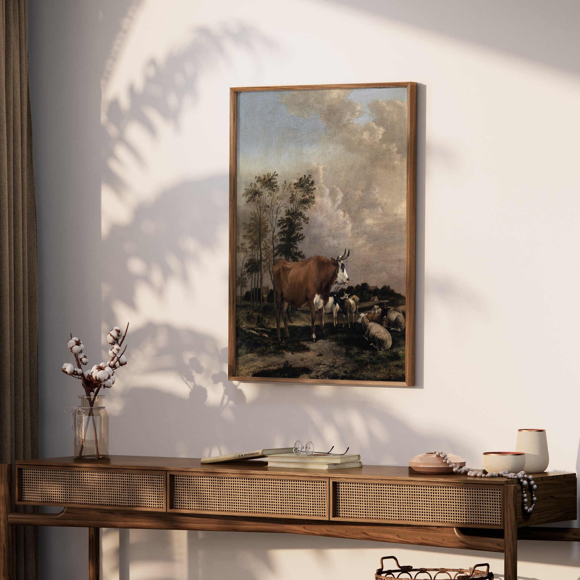 Premium Poster of Pastoral Landscape with Cows and Sheep Art Print Posters