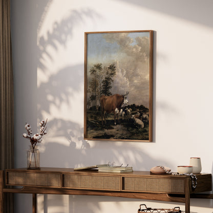 Premium Poster of Pastoral Landscape with Cows and Sheep Art Print Posters