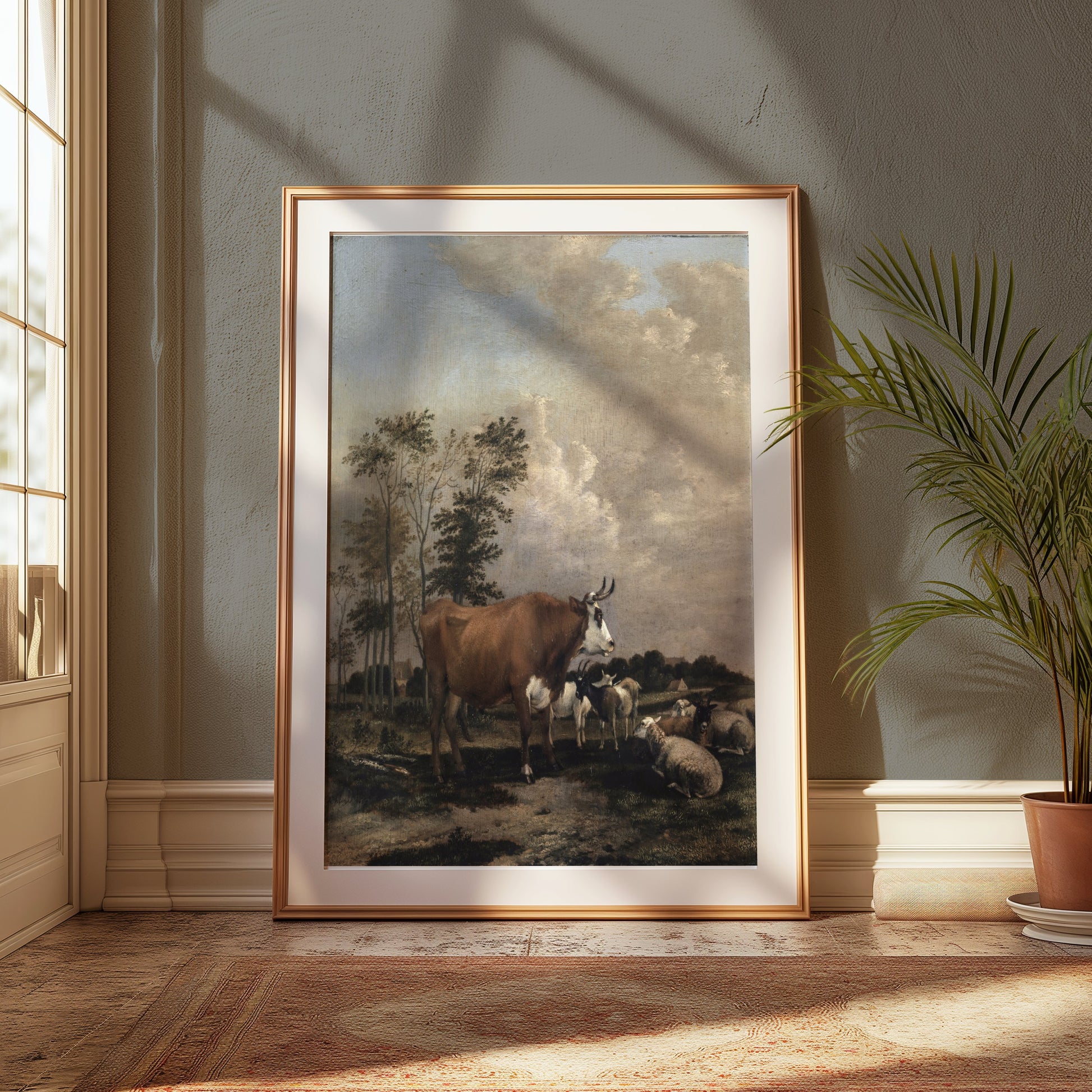 Premium Poster of Pastoral Landscape with Cows and Sheep Art Print Posters